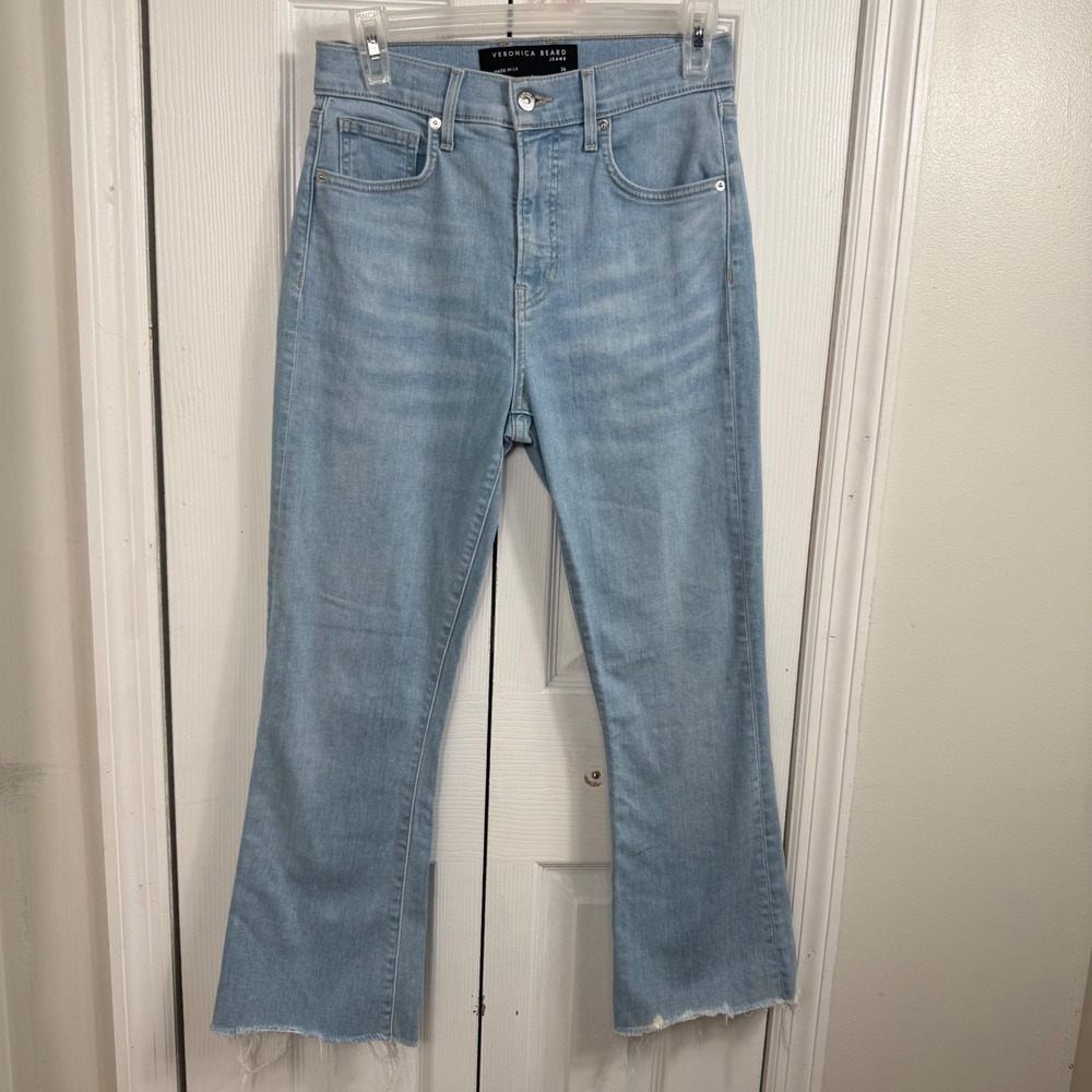 Veronica Beard Carly Kick Flare Jeans Womens 26 High Rise Light Wash Raw Hem